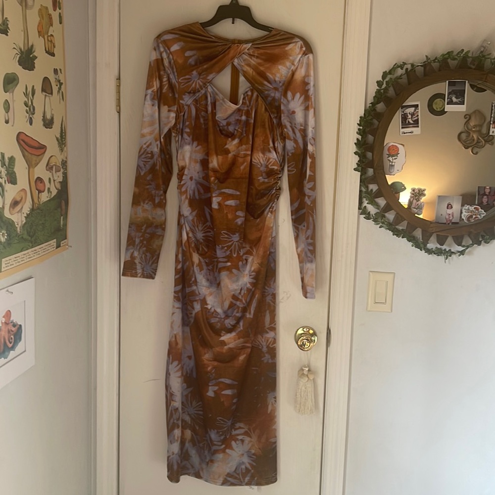 Velvet, floral long sleeve dress